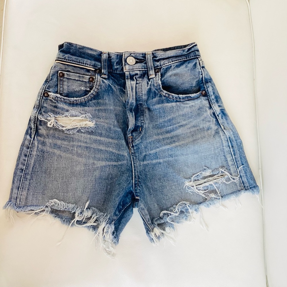 Moussy Blue Distressed Jean Shorts High-Waisted